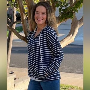 Size:Small Navy Blue/white striped hoodie top (NWT)